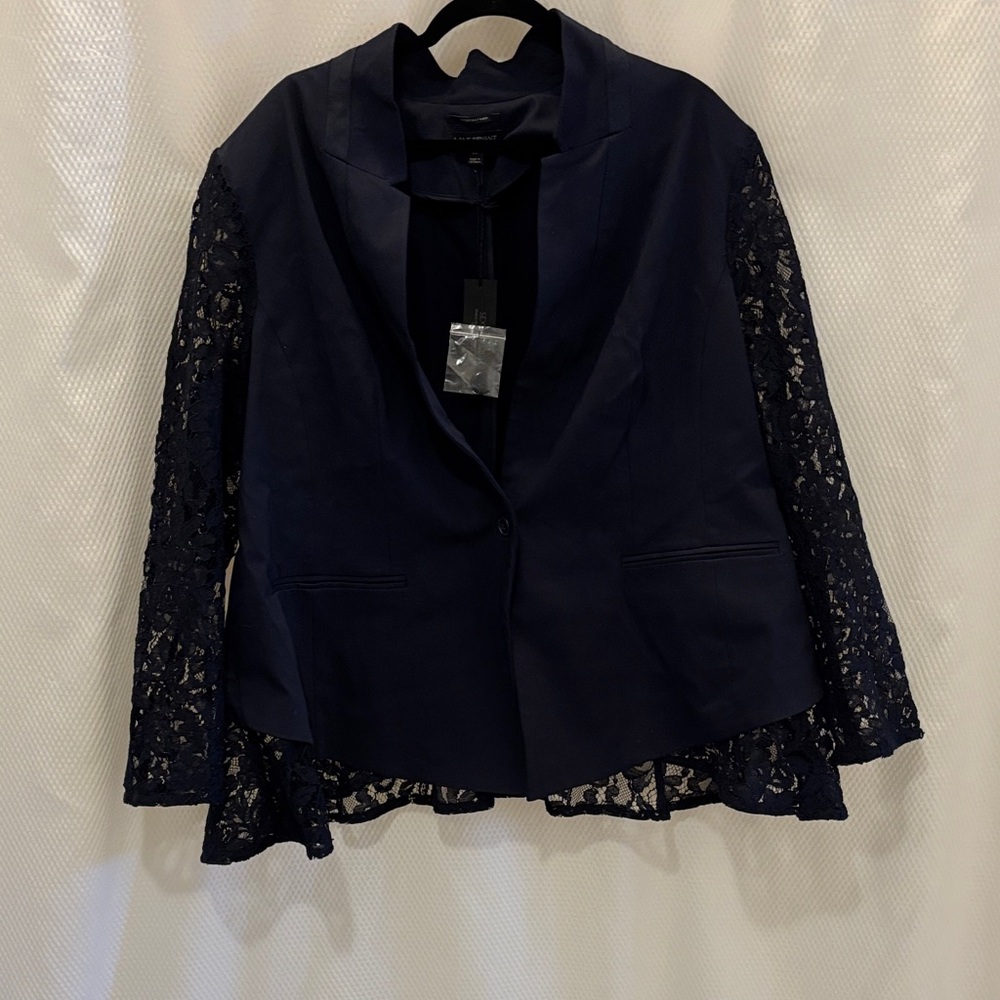 Lane Bryant Dark Blue Blazer with Lace Sleeves